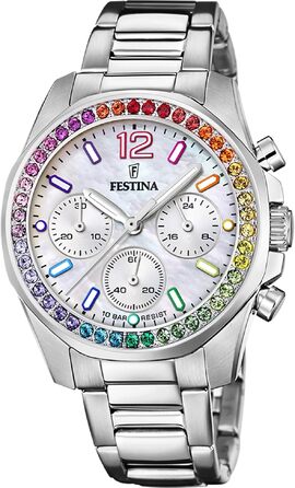 Жіночий кварцовий годинник Festina Boyfriend Chronograph F20606/2, сталь 316L, сріблястий, водонепроникність 10 ATM