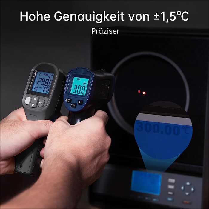 Інфрачервоний термометр ERICKHILL -50℃~600℃ безконтактний лазерний термометр з LCD-дисплеєм для приготування їжі/барбекю/морозильної камери/промисловості, чорно-синій (600℃ з термометром для м'яса)