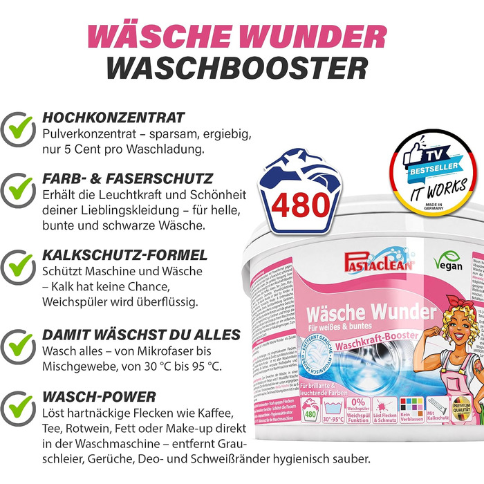Підсилювач прання та видалення плям Pastaclean Oxi, кисневий відбілювач, 3 кг (на 480 прань)