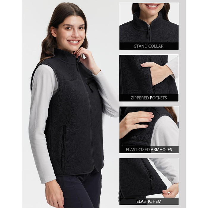 Флісова жилетка Pioneer Camp для жінок – тепла флісова жилетка з коміром та блискавкою для осені, походів, кемпінгу (Чорний, M)