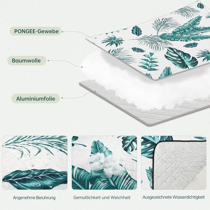 Плед для пікніка HAUSPROFI 200x300 см, водонепроникний, ізольований, XXL. Для пікніка, пляжу, кемпінгу. Бавовняна підкладка, ручка для перенесення, кілочки. Зручний, миючий, тримає форму. Зелений рослинний принт.
