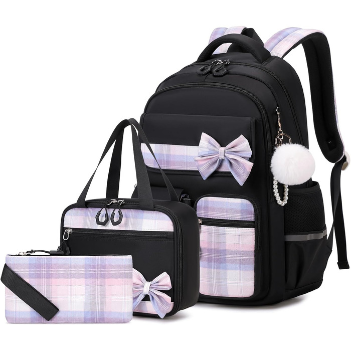Шкільний рюкзак для дівчаток 3 в 1: рюкзак, ланчбокс, пенал. Чорний, для 3-5 класів