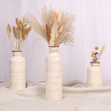 Набір керамічних ваз білого кольору – 3 шт., вази в стилі бохо, сучасний сільський інтер'єр, декор для вітальні, прихожої, полиці, каміна, полиці (Hp009)