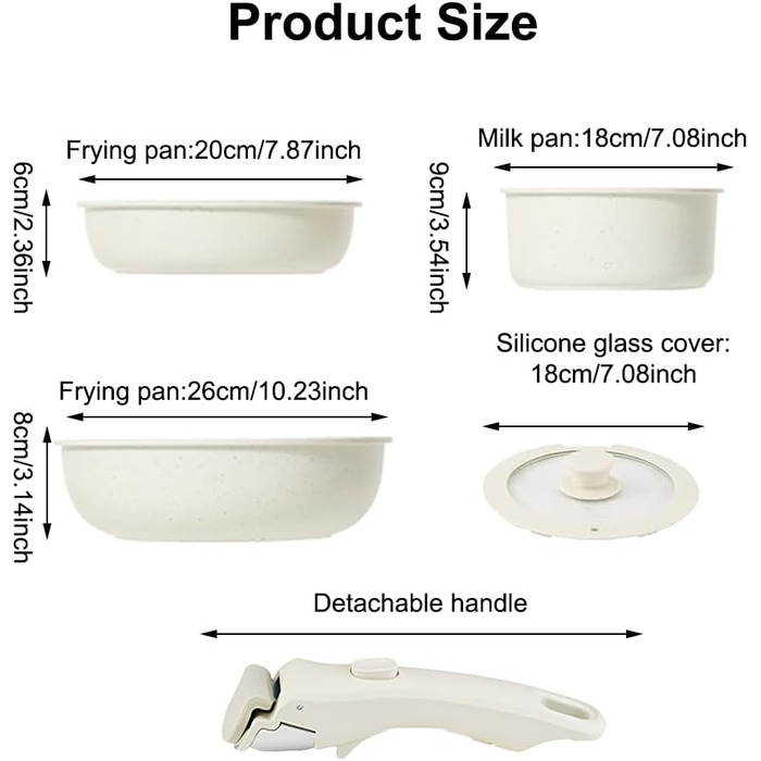 Набір каструль та сковорідок 5 шт. з знімним ручками, антипригарне покриття, підходить для індукційних плит, духовки та всіх типів плит