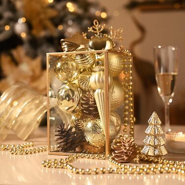 60 шт. новорічні кулі для прикраси ялинки Valery Madelyn, набір міцних кулішок, декор на Новий рік (золотий)