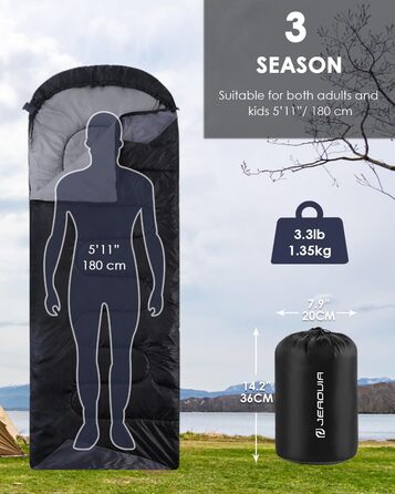 Adult Lightweight Waterproof Sleeping Bag - Cold Weather Camping & Hiking Bag for Men & Women - Includes Compression Bag