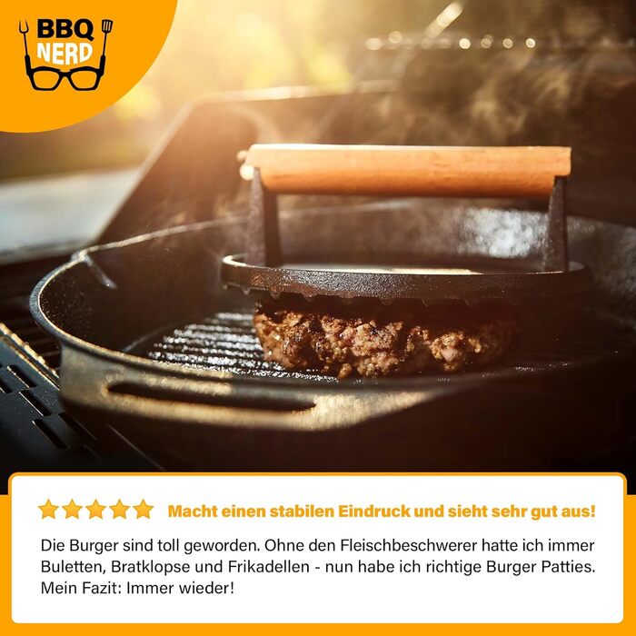 Пресс для м'яса з чавуну з дерев'яною ручкою, 18 см, круглий - Прес для бургерів, гриль-прес, вага для BBQ, м'яса, котлетів, бекону, сиру, сендвічів. Діаметр 18 см, чорний