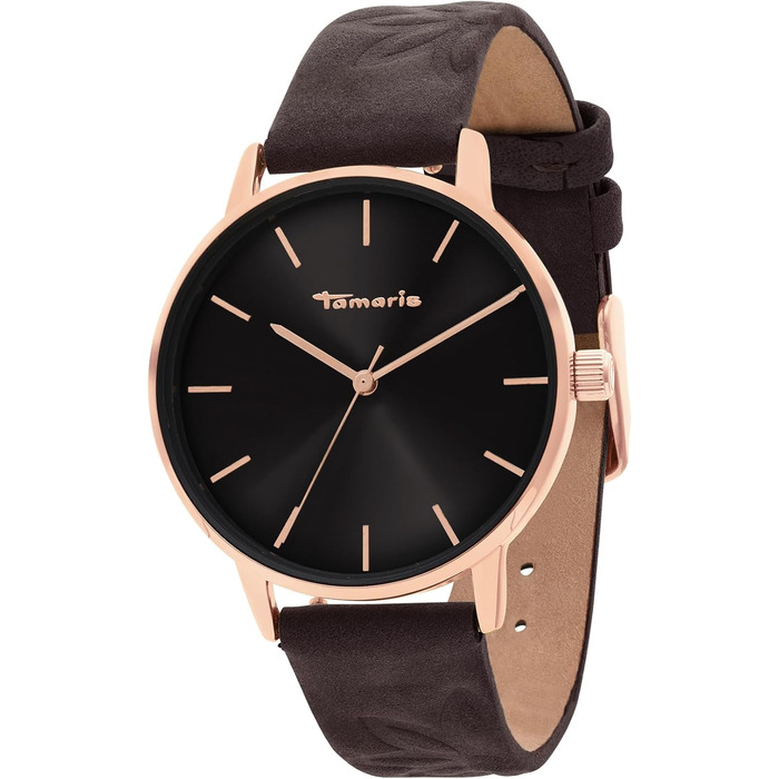 Годинник Tamaris для жінок з шкіряним ремінком (рожеве золото / коричневий шкіряний ремік з квітковим малюнком)