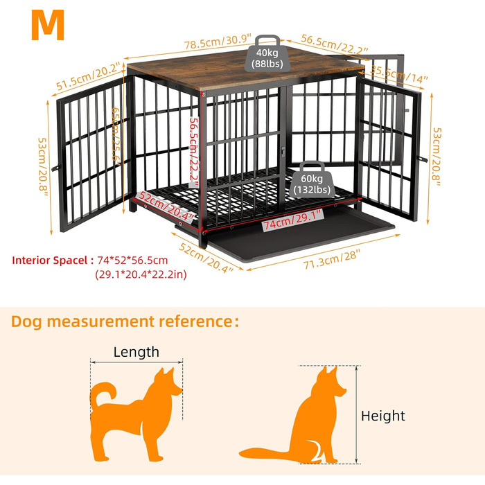 Клітка для собак BingoPaw Holz: дерев'яна клітка-шафка для собак маленьких порід, 3 дверцята, знімний піддон, 78x56x65 см, білий колір