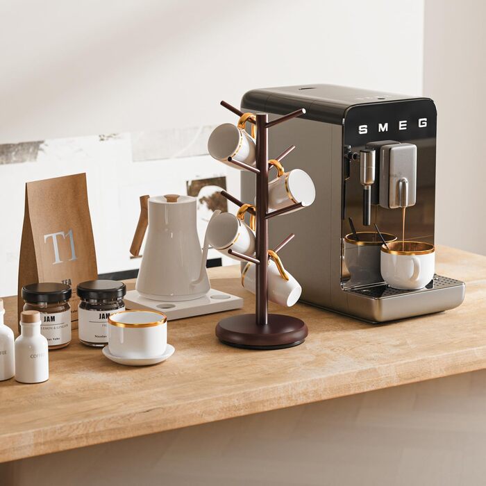 BAMBANG Bamboo Coffee Mug Tree, Swivel Coffee Mug Holder for Countertop, Coffee Mug Shelf with 8 Hooks, Coffee Mug Organizer, Coffee Mug Hanger for Coffee Bar, (Espresso)
