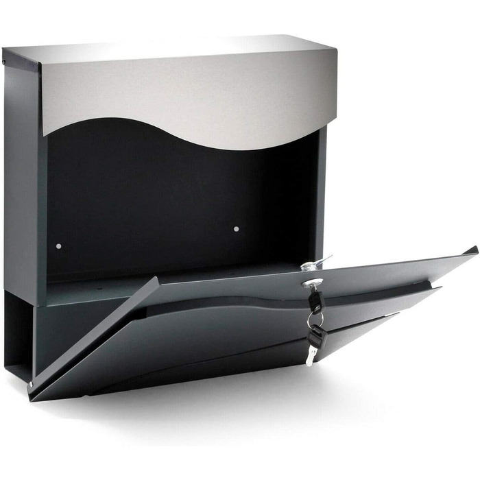 Поштовий ящик Verda з газетницею, 2 ключі, 37x37x11 см, нержавіюча сталь, дизайнерський настінний поштовий ящик, сучасний стиль