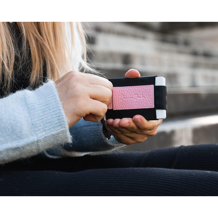 Мінімалістичний гаманець Jaimie Jacobs Nano Boy Pocket з текстилю та рожевої зернистої шкіри, з ремінцем для карток, для чоловіків і жінок