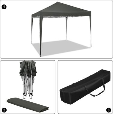 WOLTU Pop-Up Pavilion, Waterproof Folding Pavilion, Sun Shade Event Pavilion, Garden Pavilion for Terrace, Camping, Festival, Pagoda Tent from Oxford Fabric with Metal Frame, 3 x 3 m, PVL0002be (Gray)