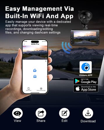 Відеореєстратор у машину Dashcam 4K з двома камерами, WiFi, 64GB SD карта, паркувальний асистент, нічне бачення, 170°+140° кут огляду, 3' IPS дисплей, G-сенсор, циклічна запис, паркування, підтримка карт до 256GB