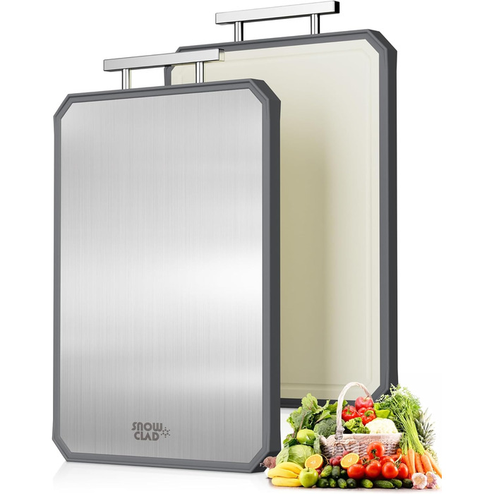 Нержавійна дошка для нарізання SNOWCLAD з пшеничного полова та поліпропілену, 40.6 x 27.9 см, велика, для м'яса, безпечна, для кухні, миється в посудомийній машині