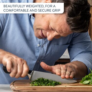 Набір кухонних ножів Jamie Oliver by Tefal (5 предметів) + блок: шеф-ніж, сантоку, ніж для хліба, універсальний ніж, ніж для овочів, сталь, акація, коричневий K267S556