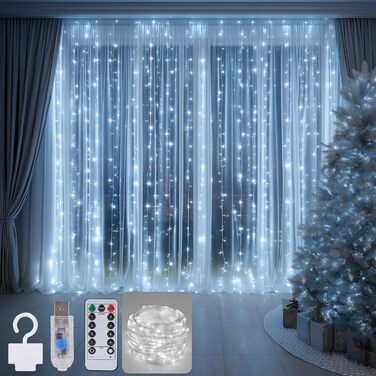 Ланцюжок LED-ліхтарів для декору інтер'єру LuJasi 3x3м, 300 LED, з пультом, 10 гачків, USB, тепле світло, для вікна, стіни, кімнати, балкону, свята