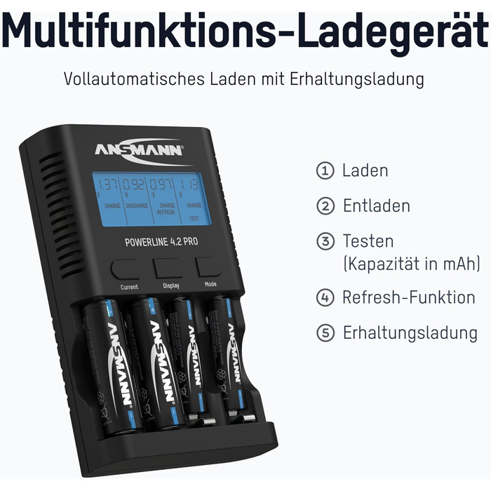 Зарядний пристрій Powerline 8 для акумуляторів AA/AAA з LED-дисплеєм, дефектоскопією та захистом від перевантаження