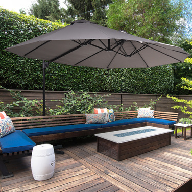 Outsunny Double Canopy Parasol with Crank, Adjustable Garden Umbrella, Sun Protection, Metal, Dark Gray, 440 x 270 x 250 cm | Aosom