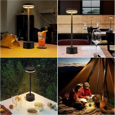 Настільна LED лампа акумуляторна 2 в 1 Schwarz - бездротова нічна лампа з димером, USB-C зарядка, сенсорне керування, для спальні, вітальні, офісу - чорна