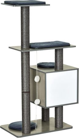 Дерев'яний комплекс для котів PawHut з гамаком, 230-250 см, сірий+кремовий, з захистом від перекидання