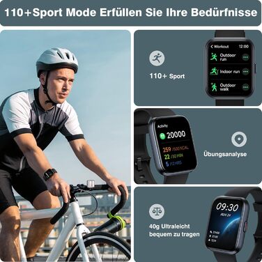 Fitpolo Розумний годинник для чоловіків та жінок, 1.8' з функцією телефону/Alexa, фітнес-годинник з моніторингом серцевого ритму/сну, водонепроникний IP68 для iPhone/Android, чорний