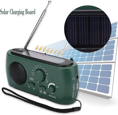 Радіо Elprico з ручним приводом, сонячне, AM/FM, з LED-ліхтариком, для надзвичайних ситуацій, дому та активного відпочинку
