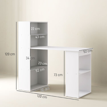 HOMCOM Desk Kitchen Table with Shelf 120x55cm Computer Desk Laptop Desk Work Desk in White for Office & Home Office