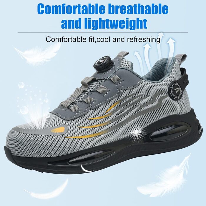 Робочі черевики з металевим носком для чоловіків та жінок, сірі, розмір 43 EU, дихаючі, з поворотним затвором, захисне взуття