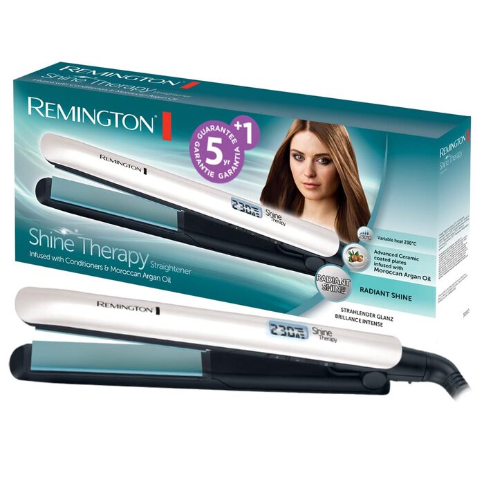 Випрямляч для волосся Remington Shine Therapy S8500 з керамічним покриттям, аргановою олією та вітаміном E, LCD-дисплей, 150-230°C