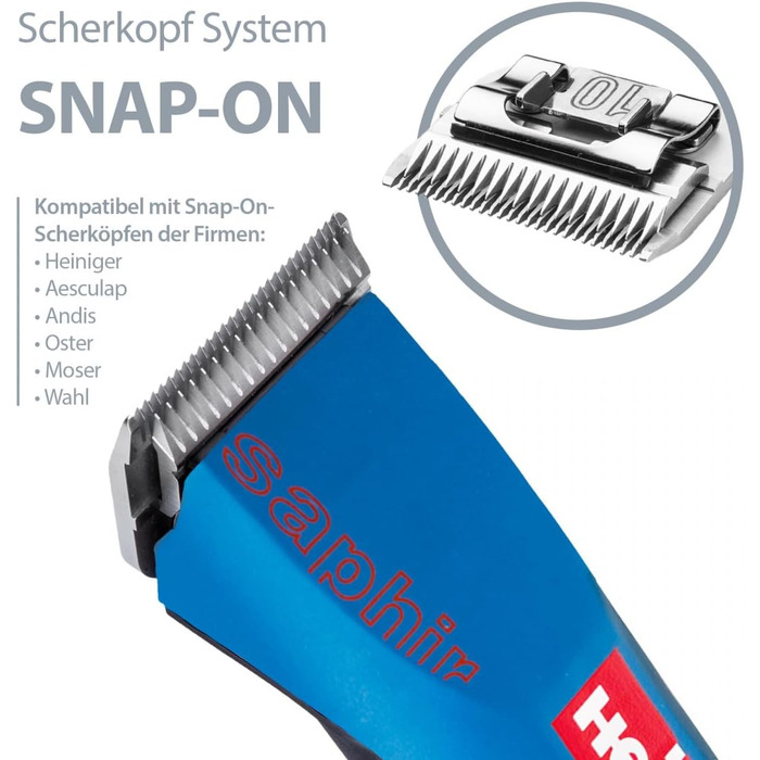 Бездротовий професійний перукарський ножик HEINIGER Saphir, блакитний