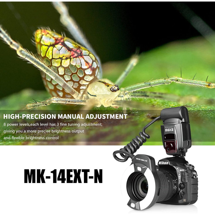 Makro спалах Meike MK-14EXT-N з LED AF Assist для камер Nikon (D5100, D3200, D3300, D5200, D90, D850, D3500)