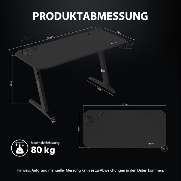 Ігровий стіл SENSE7 Ergonomic для ПК з поверхнею з вуглецевого волокна, 100x50 см, Basic