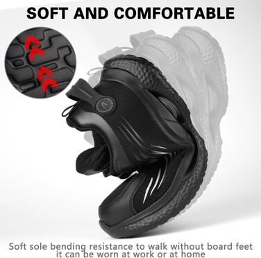 Черевики безпеки OFF-CUP для чоловіків, легкі, з поворотним закриттям, спортивні, дихаючі, з металевим носком, антиковзаючі, чорно-сірі, розмір 40-46