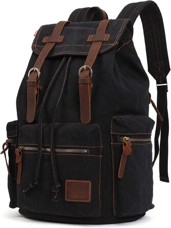 Чорний рюкзак KAUKKO 15 дюймів: стильний ретро-рюкзак для жінок та чоловіків, 27×16×41 см, велика місткість, ідеальний для подорожей, кемпінгу та активного відпочинку