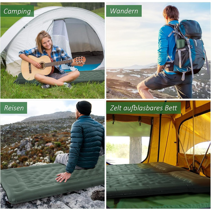 Каремат самонадувний Camping 2025, 12 см, з помпою та подушкою, міцний, ультралегкий для туризму, пляжу