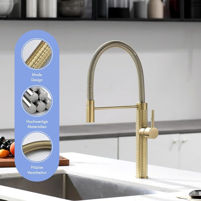 Сучасний кухонний змішувач AIMADI з висувною лійкою та 360° поворотом, чорний/рожеве золото, з двома виходами, для високого тиску