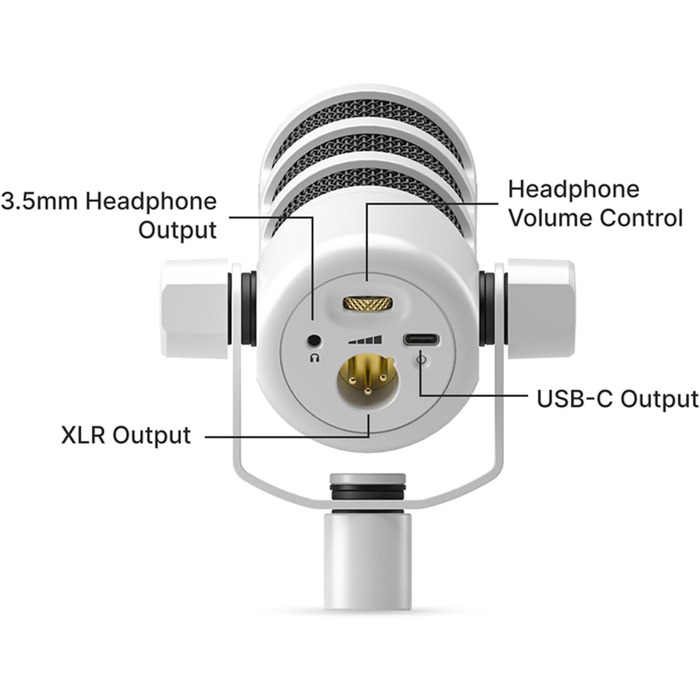 Rode PodMic USB/XLR Динамічний мікрофон для подкастів, білий + стійка keepdrum MS032