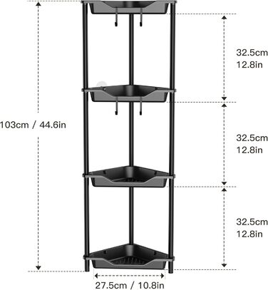 Дзеркальна поличка для душу Orimade (4 шт.) з нержавіючої сталі, кутова, чорна