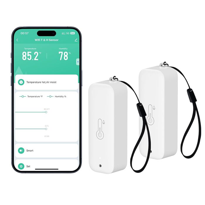 Comboss WiFi Hygrometer Thermometer Sensor - Wireless Temperature and Humidity Sensor for Indoor and Outdoor Use with Remote App Notification Alarm, for Greenhouse, Wine Cellar (2 Pack)