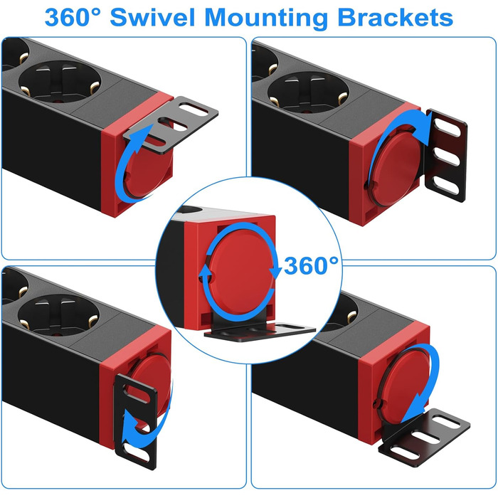 Мережевий фільтр 10 розеток з захистом від перенапруги, з вимикачем та поворотними кріпленнями, чорний, металевий корпус