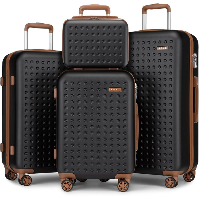 Валіза KONO з ABS пластику, ручна, з TSA замком, 75x48x29 см, набір 4 шт. (білий/чорний)
