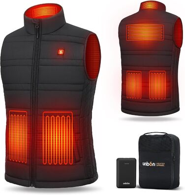 Обогріваючий жилет UNBON з акумулятором 10000mAh USB, чоловічий/жіночий, 3 режими нагріву, 6 зон нагріву, чорний