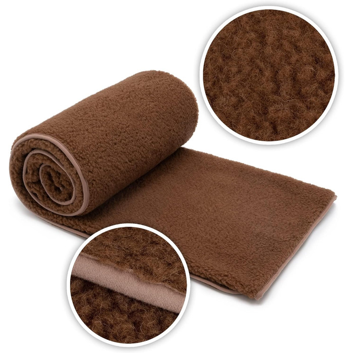 Плед з мериносової вовни, 240x200 см - теплий та м'який плед з 100% вовни мериноса, великий та пухнастий, вага 500 г/м², дихаючий матеріал, коричневий