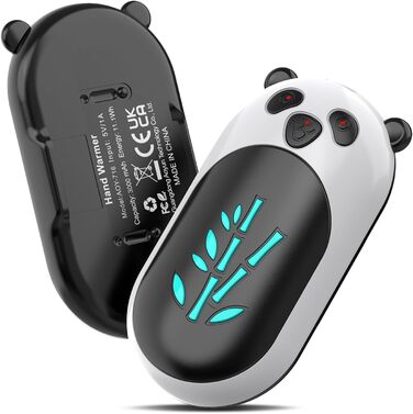 Електричний грієчка для рук, перезаряджається, 6000 mAh, USB, портативний, для жінок та чоловіків, для відпочинку на природі, кемпінгу, полювання, гольфу, Panda, чорний