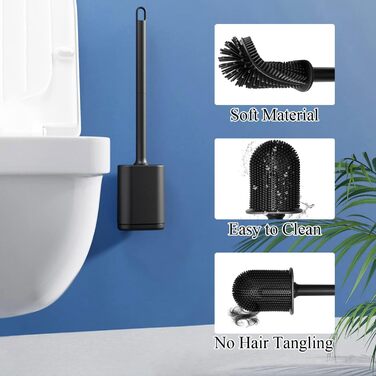 Силіконова щітка для унітазу з гнучкими щетинками, набір для ванної кімнати, чорна