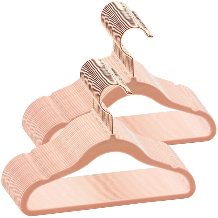 50 дитячих вішалок для одягу з оксамиту, вішалки для немовлят з поворотним гачком 360°, неслизькі та міцні з тримачем для краваток, 30B x 20,5H см, рожеві, AFY0350P