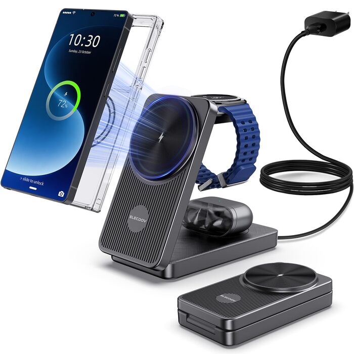 Бездротова зарядка 3-в-1 MagSafe для Samsung Galaxy S25 Ultra та інших моделей, з підтримкою годинників та навушників