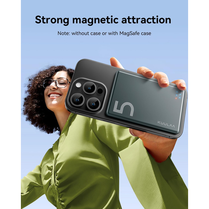 Power Bank Kuulaa Ultra Slim Magsafe, 5000mAh, Бездротова зарядка, Type-C, 20W, для iPhone 15/14/13/12, Space Gray