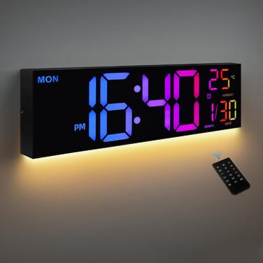 HAITANG Wall Clock Digital - 8 Colors Digital Wall Clock 16.2